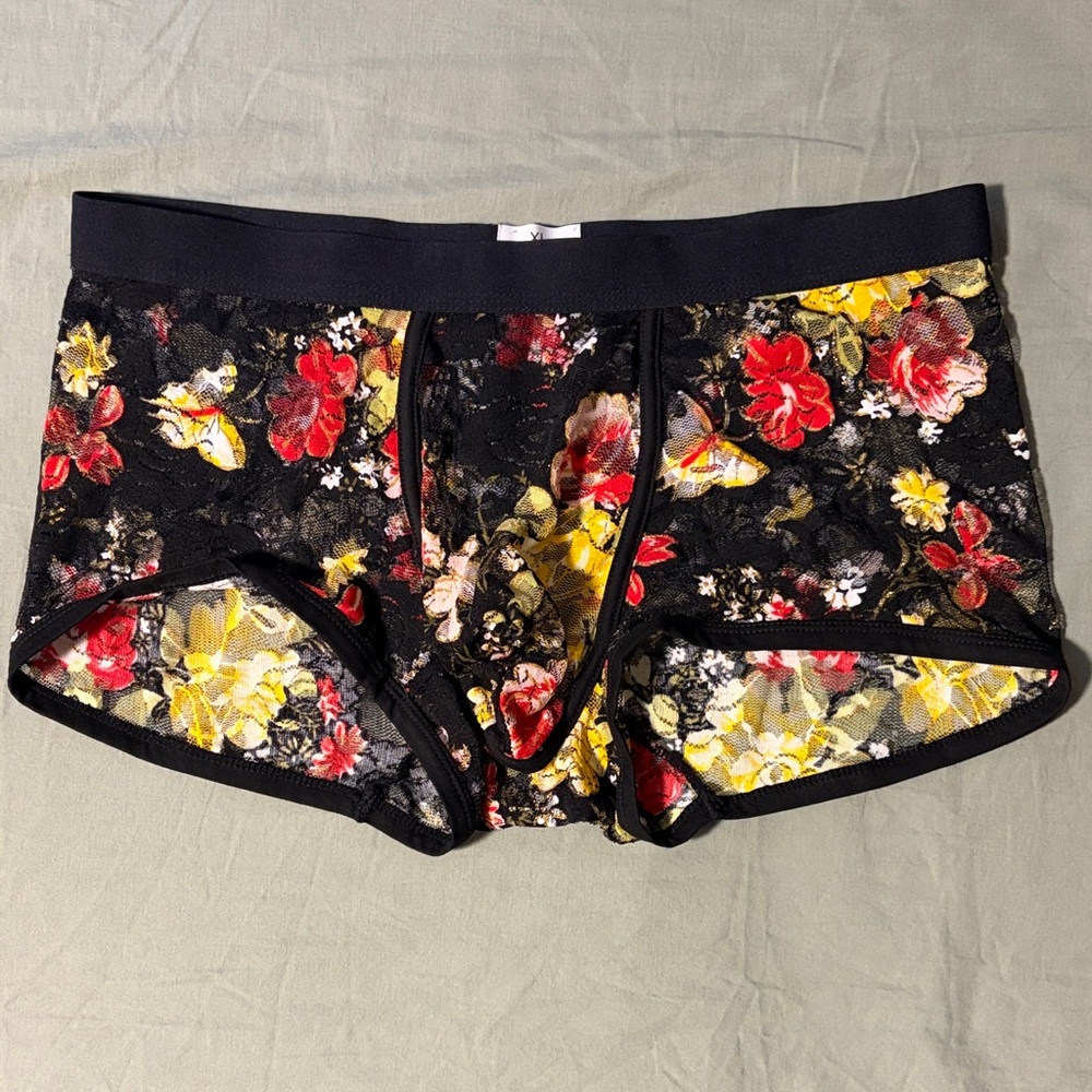 Black Floral Lace Men's Boxer Briefs